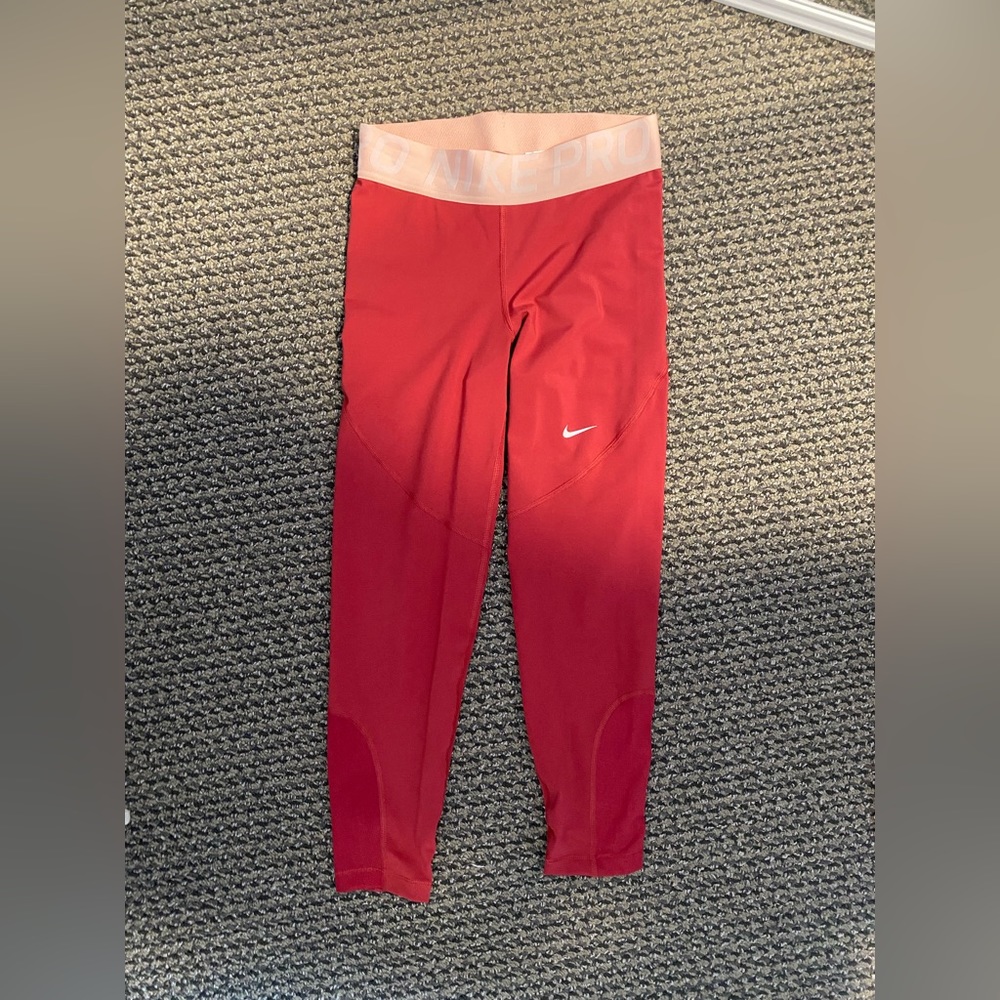 Nike Pro Mid-Rise Mesh-Paneled Leggings (Red)